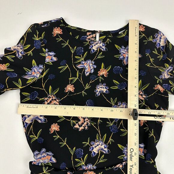H&M Black Floral Sheath Dress Belt Tie Waist Keyhole Back High Neck Sz 4 Career - Picture 3 of 14